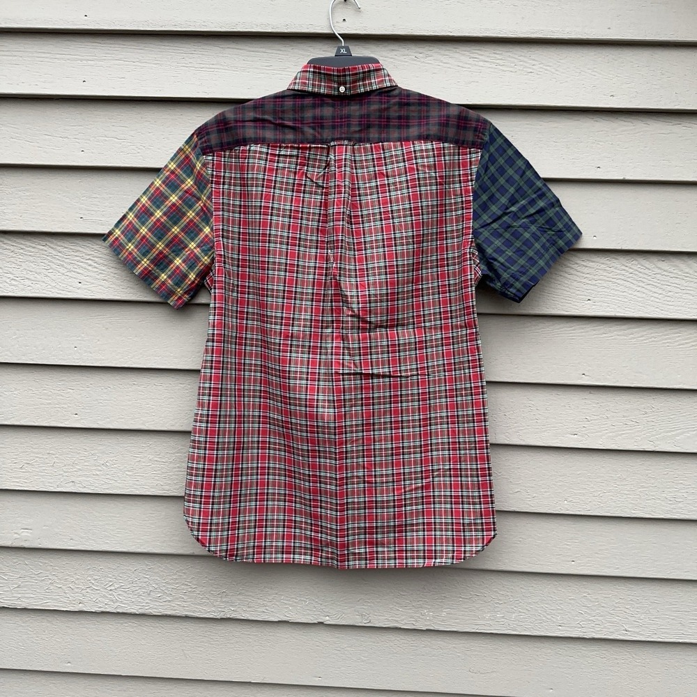 Polo Ralph Lauren Patchwork Plaid Shirt Mens Medium Henley Button Up Green - Picture 2 of 15